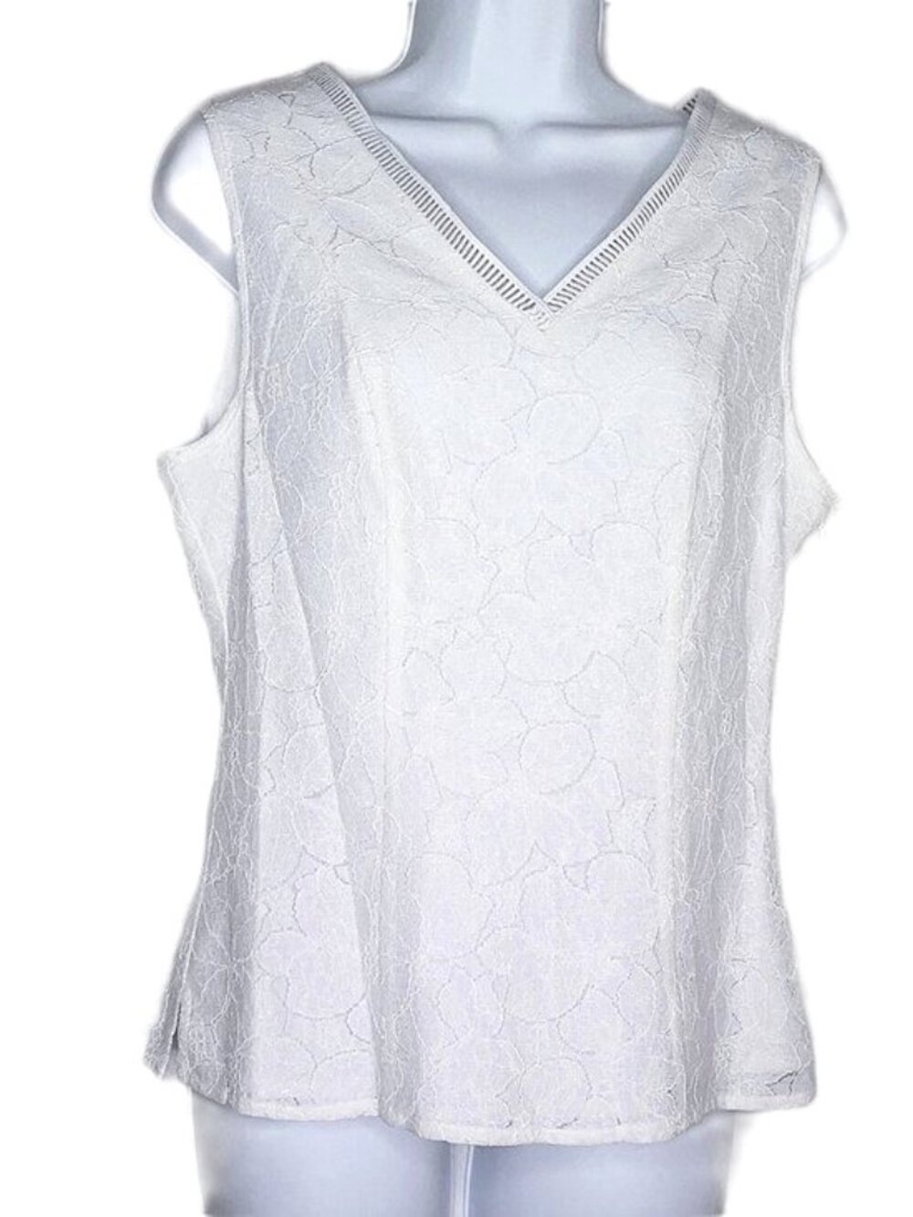 New WHBM Top White Floral Lace Sleeveless V Neck Front & Back Lined NWT $59 Sz 2
